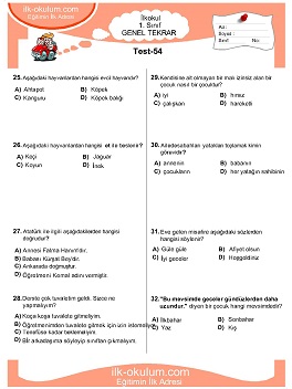 ilkokul 1. Sınıf Genel Tekrar Testleri 